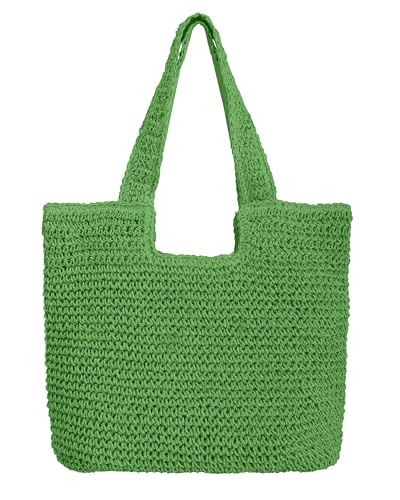 ALUWU Bolsas de praia femininas para piscina, bolsa de palha de verão, bolsas de tecido com zíper, Verde esmeralda, One Size