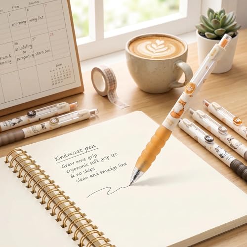 Set de 8 bolígrafos retráctiles de gel diseño gato 0.5mm tinta negra miniatura 4