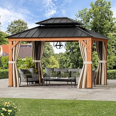 Modern Shade Wood Gazebo 10x12 with Double Galvanized Steel Roof