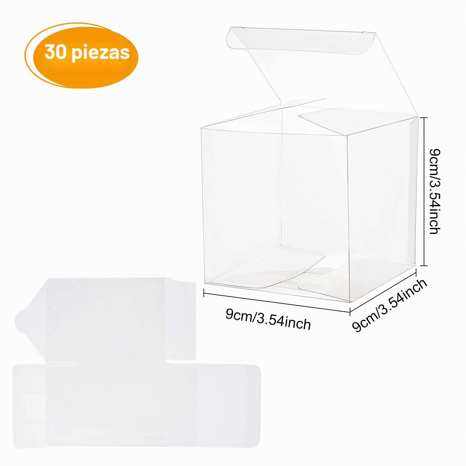 BENECREAT 30PCS Caja de PVC Plástico Transparente 9x9x9cm para Regalos con 2 Rollos Cinta Decorativa de 10mm de Ancho, Doradas y Plateadas Brillantes para Fiestas, Cumpleaños, Dulces