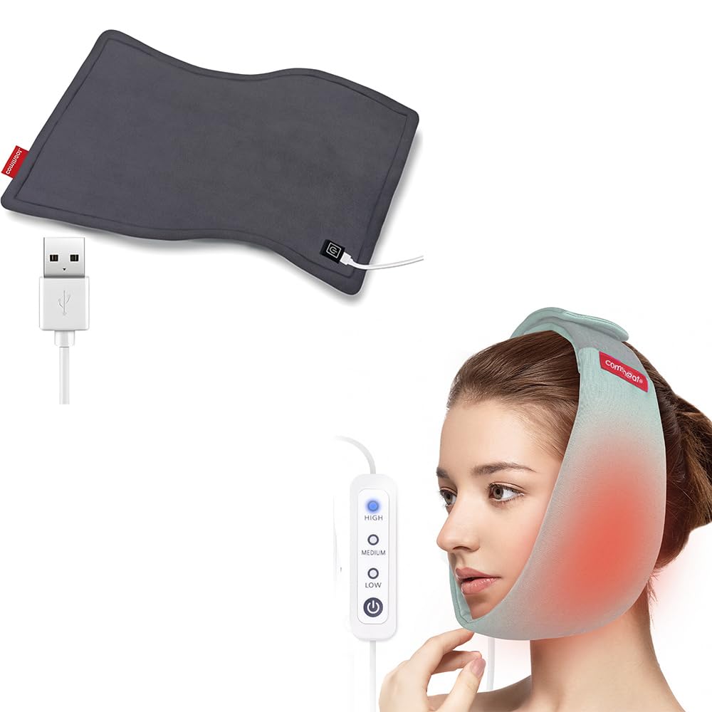 USB Heating Pad, 5V Heated Travel Blanket Pads for Car Airplane, and Face Heating Pad for TMJ Pain Relief, USB Heated Face Wrap for Jaw