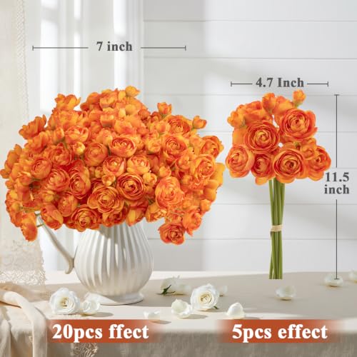 U'Artlines Mini Ranunculus Artificial Flowers Bouquet 20 PCS Citrus Orange - image 2