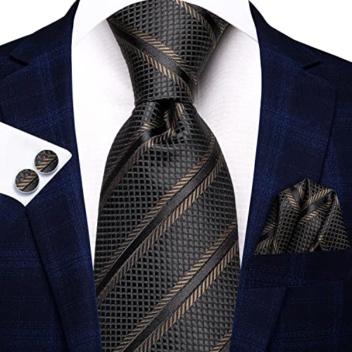 Image of Hi-Tie Men's Tie Sets Silk Paisley Striped Necktie Pocket Square Cuff-links Sets Wedding Business Holiday