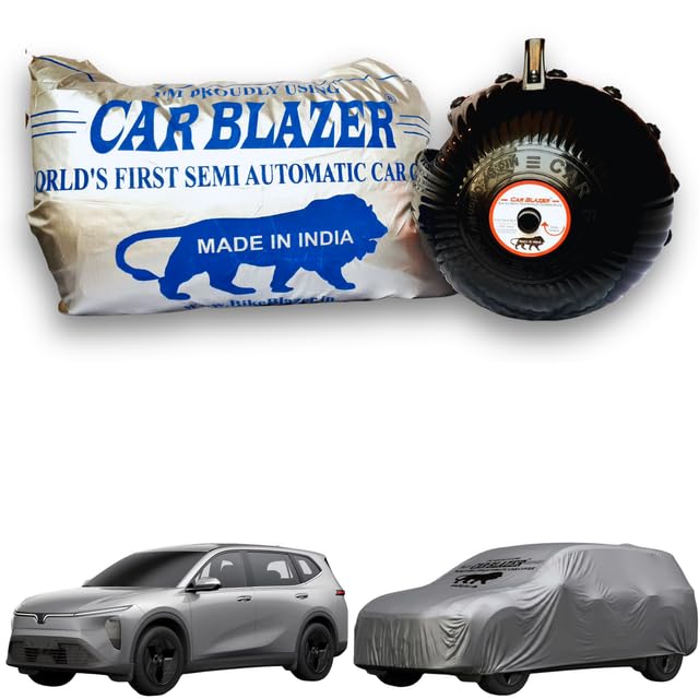 Image of CARBLAZER Portable & Semi-Automatic Full Body Car Covers - Heavy Duty Device | Dust Proof | UV Safe | Water Resistant | Anti-Theft & Scratch Proof Covers, Compatible for VinFast VF MPV 7 Silver