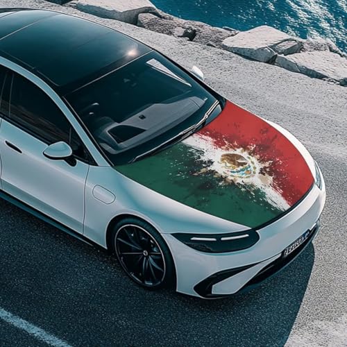 Image of Hood Cover for Compact Sedan SUV Trucks, 59x39 inches Mexican Flag Stretchable Car Hood Wrap Blankets, Waterproof Automotive Exterior Accessories
