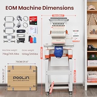 Poolin EOM 15-Needle Commercial Embroidery Machine,14.2"x9.5" Large Embroidery Area for Small Business – Built for Hats, Caps & Daily Orders, Auto Color Change & Trim,WiFi/USB Design Transfer