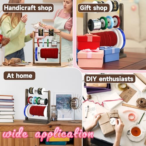 Image of Wooden Ribbon Organizer Rack,Large Capacity Ribbon Holder, Ribbon Spool Stand, Washi Tape Organizer, Wooden Sewing Organizer Display Shelf for Craft Room,Cake Shop,Flower Store (3 TIer - Brown)