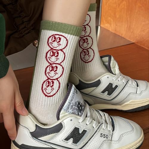 Image of Women's stockings 3 pieces | Smiling face combed cotton | Slip-proof cuffs | Spring and Summer white socks