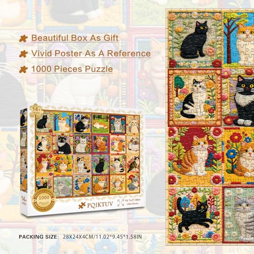 Rompecabezas para adultos de 1000 piezas, collage bordado de gatos adorables, 27.56 x 19.7 pulgadas miniatura 7
