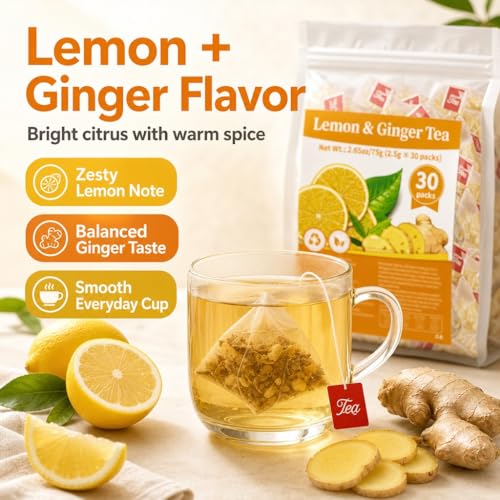 Thé citron gingembre à saveur pleine et sacs pyramidaux