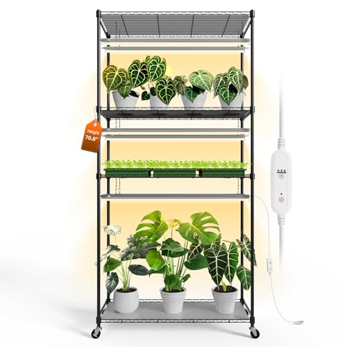 Bstrip Plant Shelf with Grow Light Tall Grow Light Shelf Plant Stand with 6 Pack 90W Full Spectrum Plant Lights for Indoor Plants Seed Starting Seed Tray 35.4 Lx13.8 Wx70.8 H