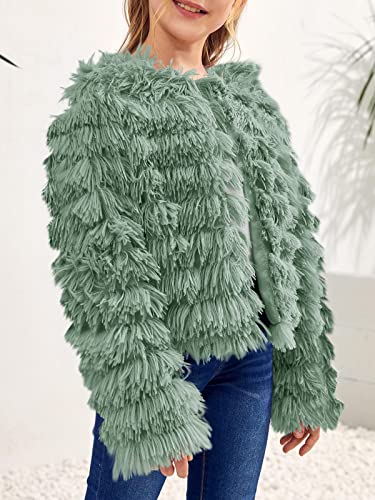 Image of Inorin Girls Open Front Cardigan Faux Fur Coat Warm Fuzzy Trendy Winter Vintage Parka Shaggy Party Outerwear Jackets Tops
