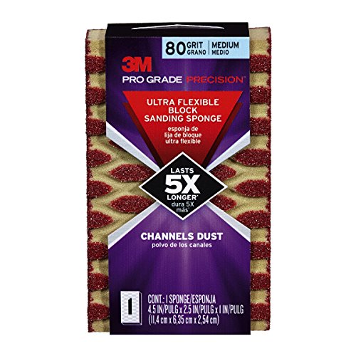 3M 2501PGP-80M-UF Pro Grade Precision 80-Grit Ultra Flexible Block Sanding Sponge, 4.5