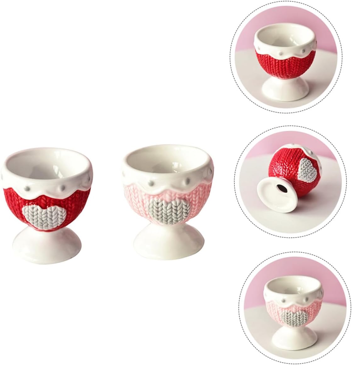 Ceramic Egg Cups Set 2pcs Heart Pattern Egg Holder Stand Red Pink Household Breakfast Rack Dining Table