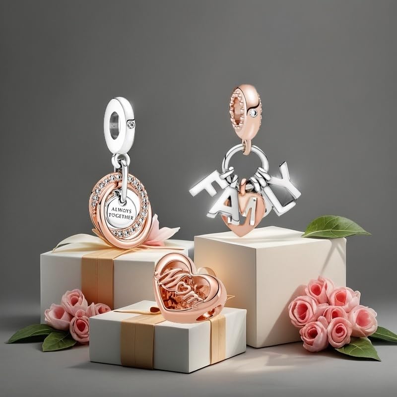 Image of Mom Family Charms Bead for Bracelets and Necklaces Jewelry Charm for Women Valentine Mother's Day