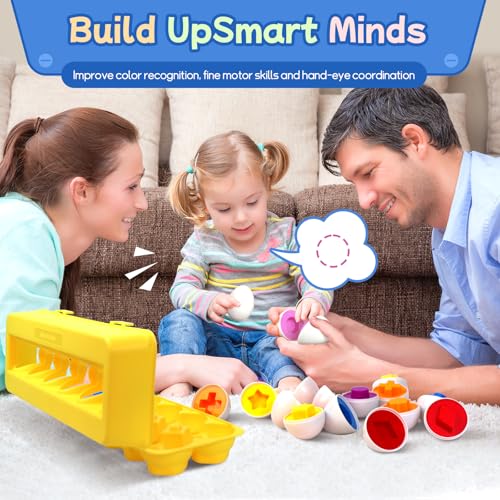 Image of Tinabless Matching Eggs Toys 12 pcs Set Color & Shape Recoginition Sorter Puzzle for Toddlers, Christmas Easter Travel Game Early Learning Educational Gift for Year Old Kids