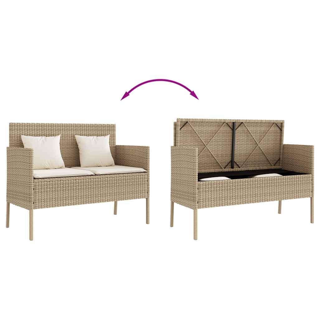 Panca da giardino in polyrattan con contenitore e cuscino, beige, in rattan sintetico, con borsa impermeabile, cuscino imbottito spesso con rivestimento rimovibile, molla a gas