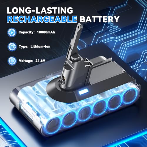 Image of 10000mAh High Capacity 21.6V for Dyson V8 SV10 Battery with LCD Display