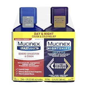 Mucinex Fast-Max & NightShift Combo Pack – Max Strength Cough & Cold Medicines For Mucus Relief, Chest Congestion, Nasal Congestion, Sinus Congestion, Sinus Pressure, Cough Symptom Relief (2x 6 FL OZ)