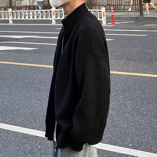 Men's Full Zipper Stand Collar Sweater Solid Long Sleeve Knitted Sweater Cardigan Open Front Winter Sweaters4