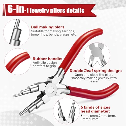 Image of Mudder 2 Pieces Jewelry Making Tool Bail Making Pliers 6 in 1 Jewelry Wire Bending Pliers for Beading Looping Shaping Wire DIY Crafts(Red and Green)