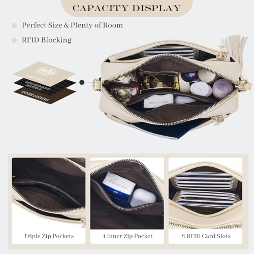 Image of Roulens Triple Zip Small Crossbody Bag for women,Wide Strap Cell Phone Purse Shoulder Handbag Wallet with Credit Card Slots | Triple Zip
