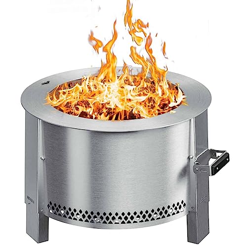 Breeo Y Series Smokeless Fire Pit | Portable, Carry Handle, Deck Safe, & Multi-Fuel | Stainless Steel | USA Made | Burns Wood, Charcoal, and Pellets | Grilling & Cooking Compatible.