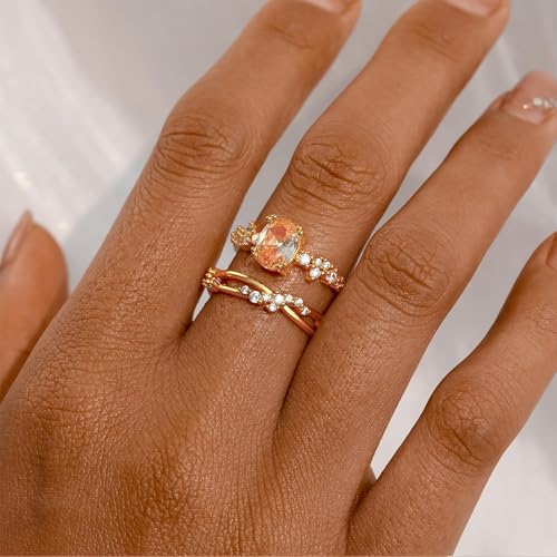 Gold Rings for Women that Don't Tarnish Cubic Zirconia Ring Stackable Rings for Women Dainty 14K Gold Plated Rings Set Wedding Bands for Women Gold Jewelry Ring Size 6 7 8 9 10