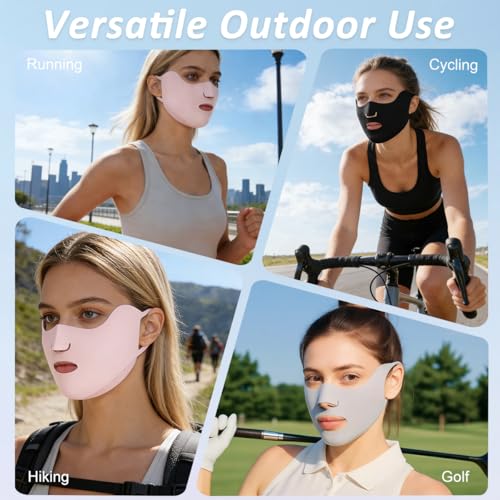 Image of SANNIDHI UV Mask Sun Protection Mask for Women 3Pcs UPF 50+ Breathable Ice Silk UV Protection Masks with Nose & Mouth Open Cut, Traceless Ear Loop Design (Black+Pink+Light Grey)
