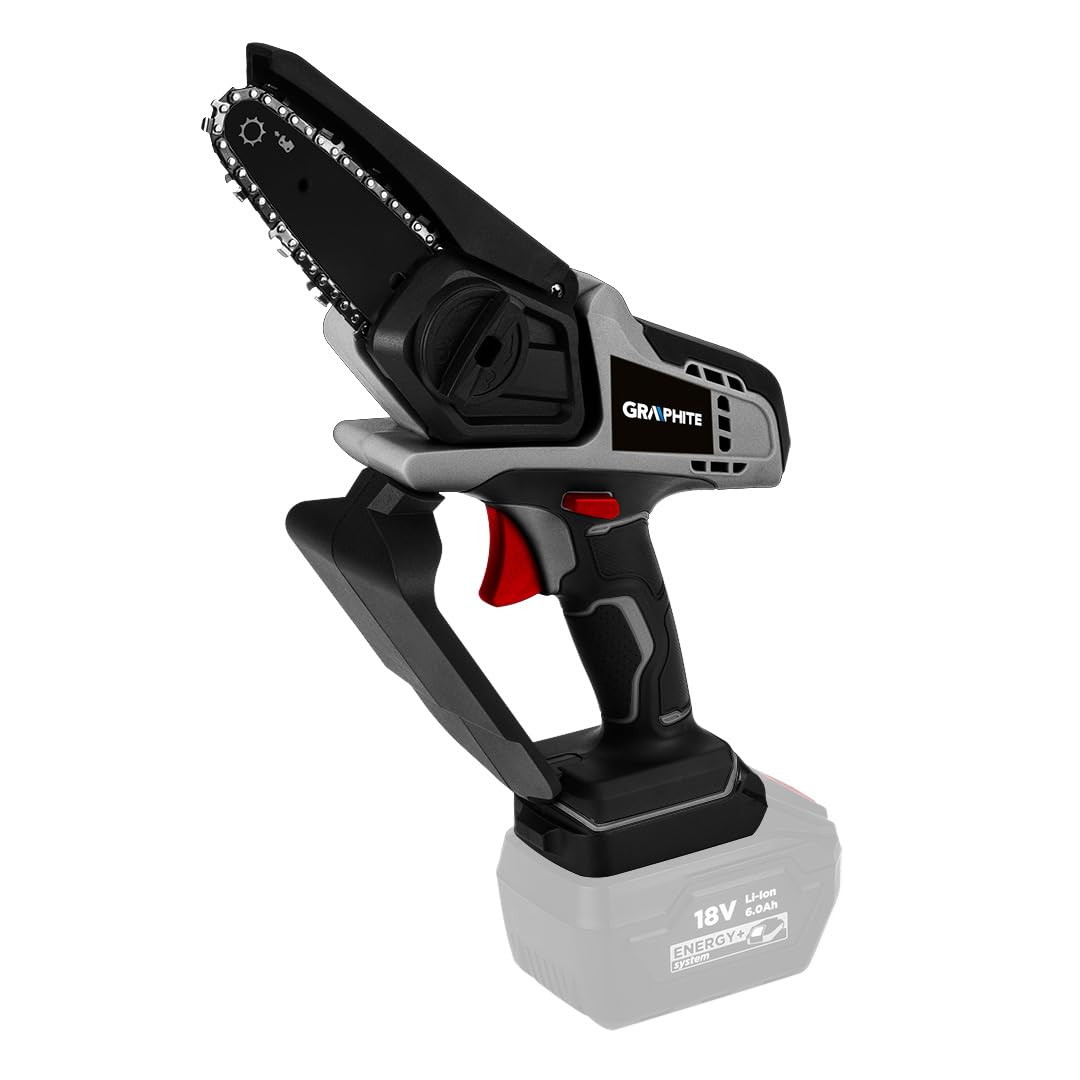 GRAPHITE Mini motosega a batteria (senza batteria e caricatore) con serratura di sicurezza per potatura potatura potatura taglio legno con freno di emergenza | motosega professionale a batteria con