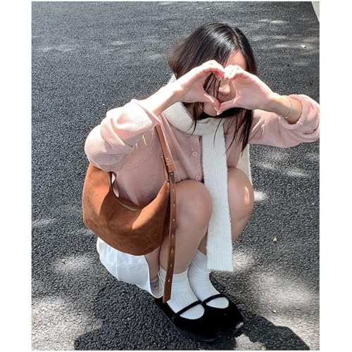 Suede Tote Bag for Women Vintage Purse Shoulder Bag Adjustable Handbags Office Work Bags4