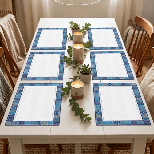 Image of YELONA Leather Dining Table Placemats Set of 6 ? Waterproof, Heat Resistant, Anti-Slip, Easy to Clean Table Mats for Dining Table, Kitchen & Home Dcor (Riviera Blue, 40 x 30 cm)