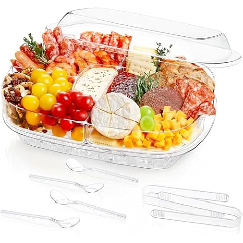 Lifewit Fruit Chilled Veggie Tray, Serving Platters for Party, Ice Fruit Bowl with Lid, Food Tray Snack Box with 5 Compartments Cover