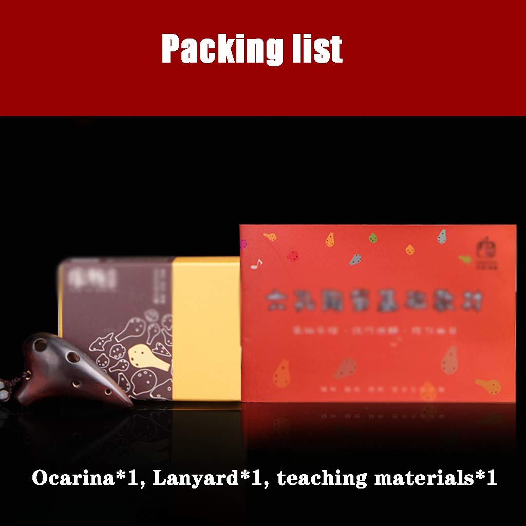 Okarina, Mini-Okarina aus geräuchertem Ton mit 6 Löchern und Diskant-F-Muster, exquisite Anhängerdekorationen, Schlüsselband + Unterrichtsmaterialien