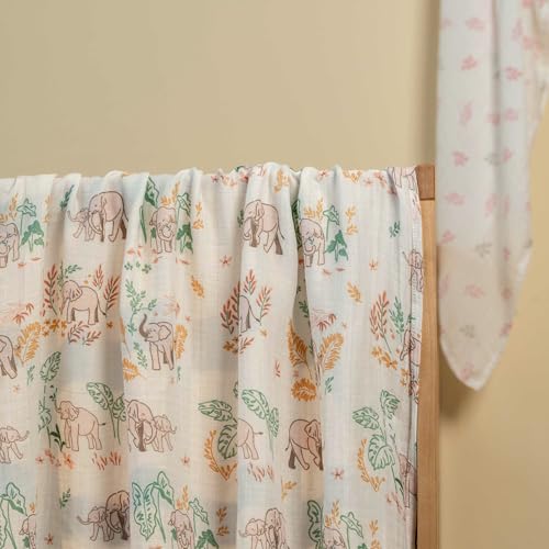 Image of GLLQUEN BABY Muslin Swaddle Blankets 4Pk Receiving Blanket Large 35 inch x 40 inch | Soft Cotton Baby Blankets for Girls Boys Breathable Nursery Swaddles for Newborns, Baby Essentials Shower Gift, Pink Elephant