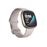 Sense Advanced Smartwatch with Tools for Heart Health, Stress Management & Skin Temperature Trends, White/Gold, One Size (S & L Bands Included)