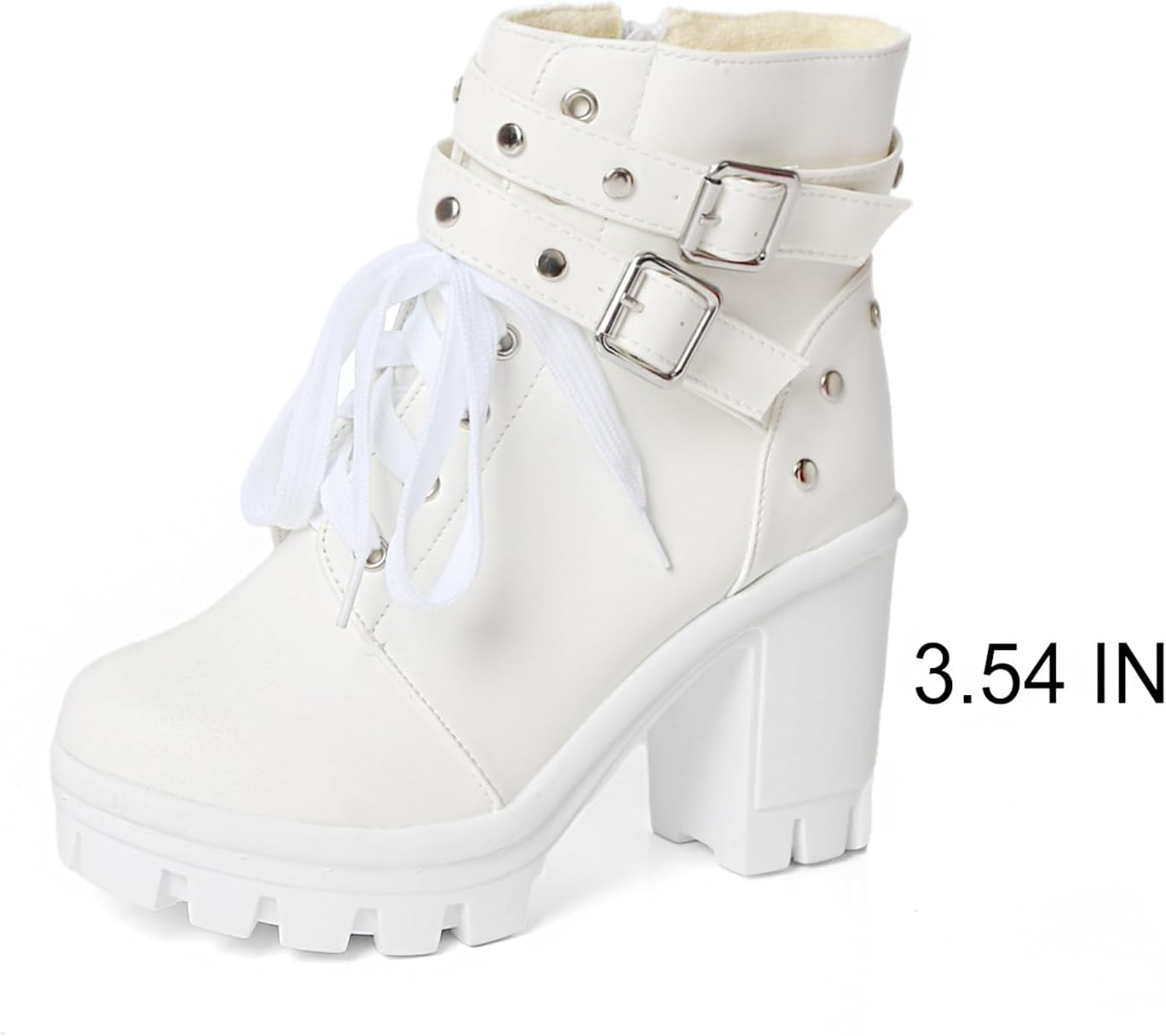 FOREADA Goth Boots Chunky Heel Boot For Women Ankle Combat Booties Black Platform Bootie Buckle Rivets Punk Goth Shoes With Zipper