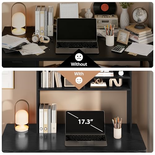 Image of 5-Tier Desk Shelf, 37.4''W Desktop Bookshelf for Computer Monitor, Desktop Organizer Shelf Storage Rack with 6 Cubbies, 5-Level Desk Hutch Display Rack for Home, Office, Dorm, Vanity, Black