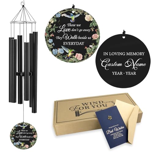 Image of Personalized 30 inch Memorial Wind Chimes for Outside, Bereavement Gift in Remembrance of a Loved One, Sympathy Gift for Loss of Mother Father Husband, Garden Patio Decor