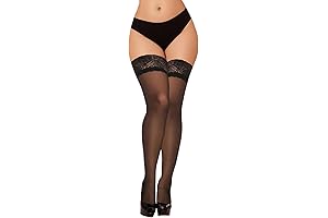Lace Top Thigh High Stocking for Women/ Semi Sheer Silicone Band Stay...