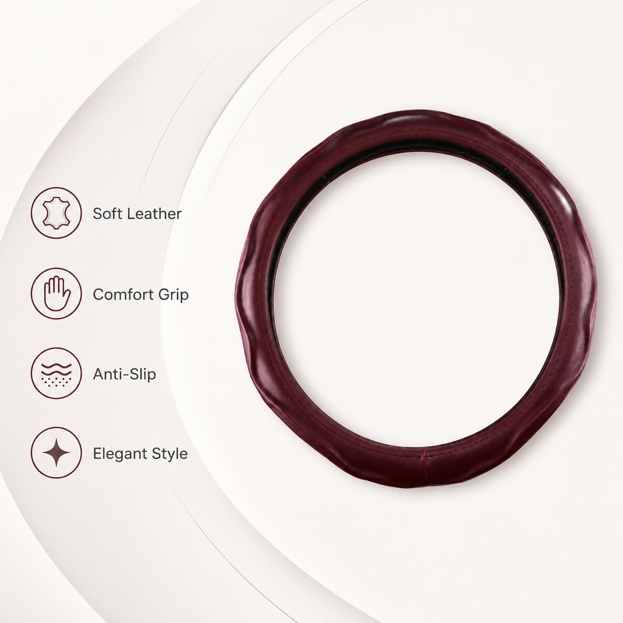 Funda Volante Coche de Piel de Oveja para Peugeot 108/108 Top!/208 II/208 I/208 GT/e-208 P21 A9 CC CA 5-door/3-door, Antideslizante Transpirable 37-38cm,Wine Red
