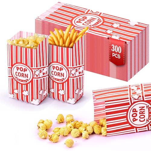Chumix 300 Bolsas Para Palomitas｜9x21 cm Bolsas De Papel Antigrasa A Rayas Rojas Y Blancas｜Perfectas Para Palomitas, Papas, Dulces Y Snacks De Fiesta｜Cine En Casa, Cumpleaños Infantiles Y Picnic