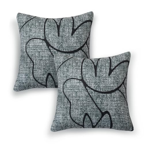 Image of HOKIPO 'Elira Series' Printed Quilted Cushion Cover for Sofa 16x16 Inches, Set of 2, Intense Grey Abstract Floral (AR-6231-C2*2)