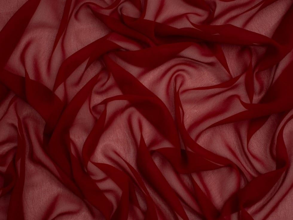 Minerva Core Range Tissu en mousseline de soie transparent léger et adapté à la confection de robes Largeur environ 150 cm Vendu au mètre Bordeaux