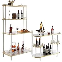Fabulaxe Set of 2 Pieces, Bartender Serving Display Station, Bar Console Working Counter with Open Shelves, Bar Console Island with Tier Shelves for Glass and Bottles, Wood, White