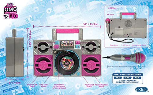 image for eKids LOL Surprise OMG Remix Karaoke Machine Sing Along Boombox with R