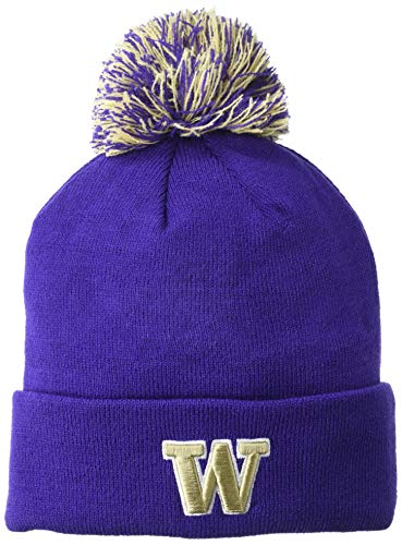 NCAA Washington Huskies Mens Pom Beanie Team Color, Washington Huskies Purple, One Size