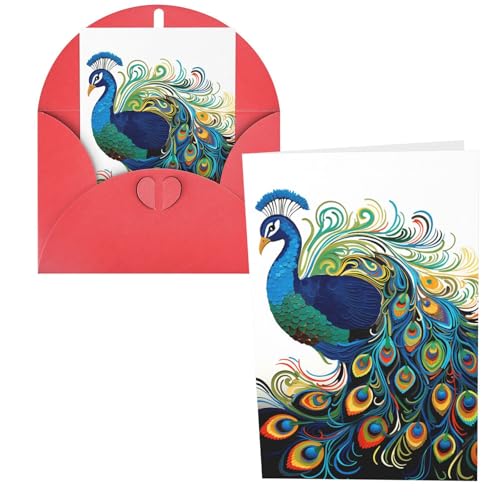 QMNSEHF 孔雀柄 グリーティングカード 封筒付き Thank YouCard Happy Birthdayカード 女性用 男性用 クリスマス ハロウィン 結婚式 空白 ノートカード あらゆる機会 グリーティングカード 4x6