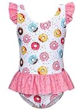 Vieille 5T Girls Swimsuit Bathing Suit Toddler One Piece Ruffle Pink Swimwear with Skirt