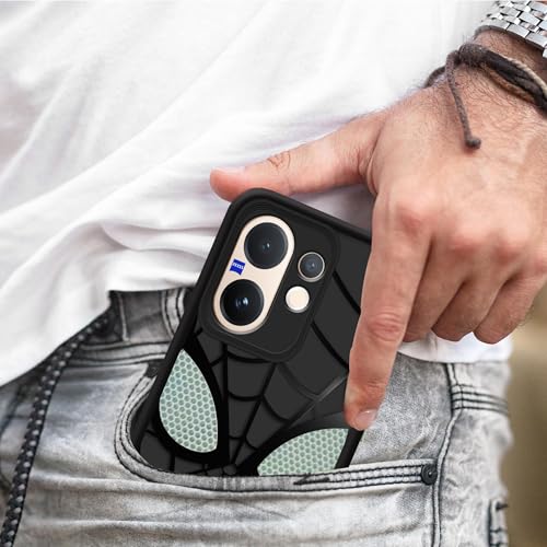 Image of Stylish Spider Back Case Cover Compatible for Vivo V60 5G / V60e 5G / Vivo T4 Pro 5G | Spidey Face Mask Case | Soft Silicone | Camera & Full Body Protection | Shock Proof | (Black)